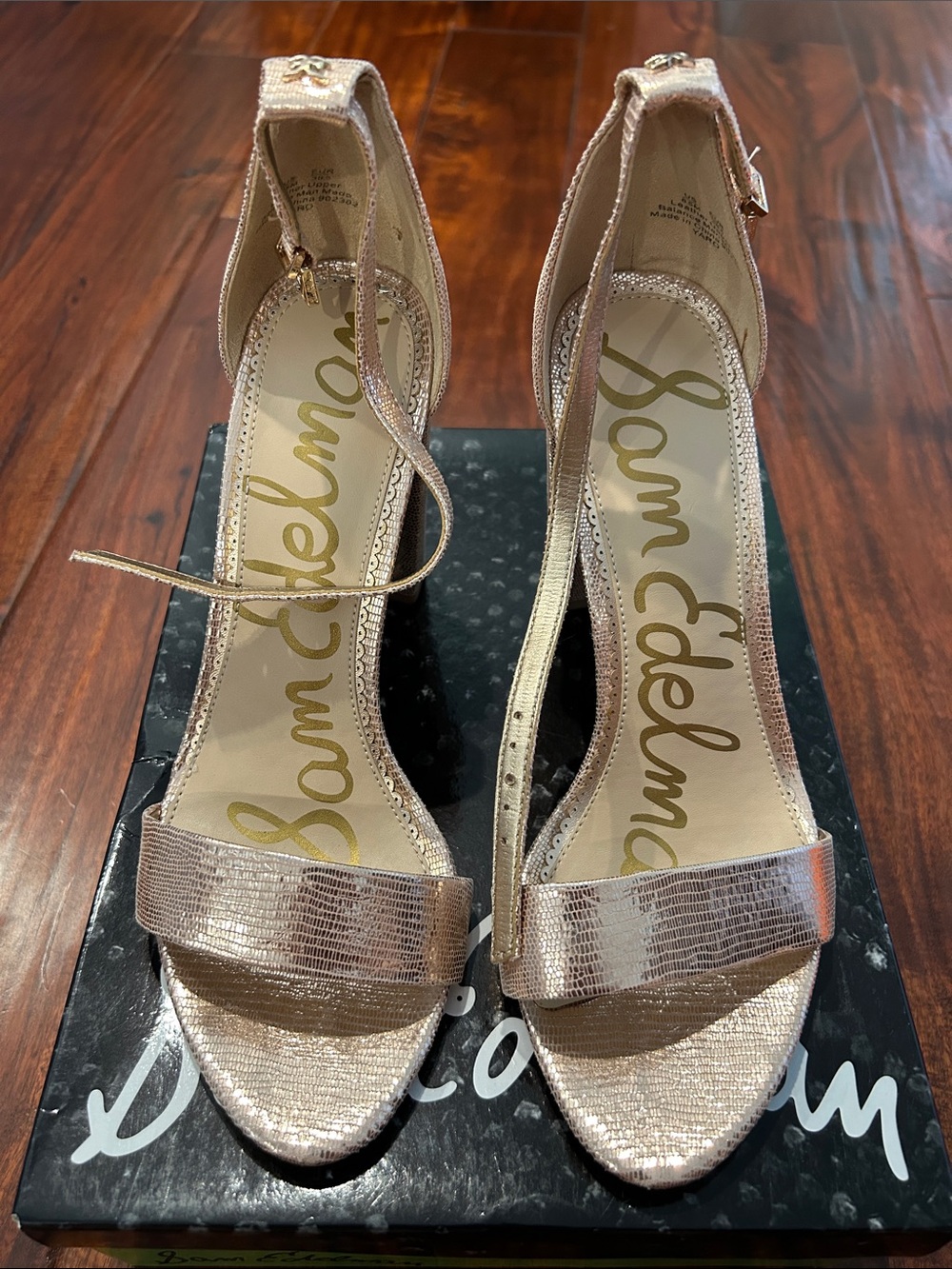Sam Edelman Metallic Rose Gold Ankle-Strap Heels